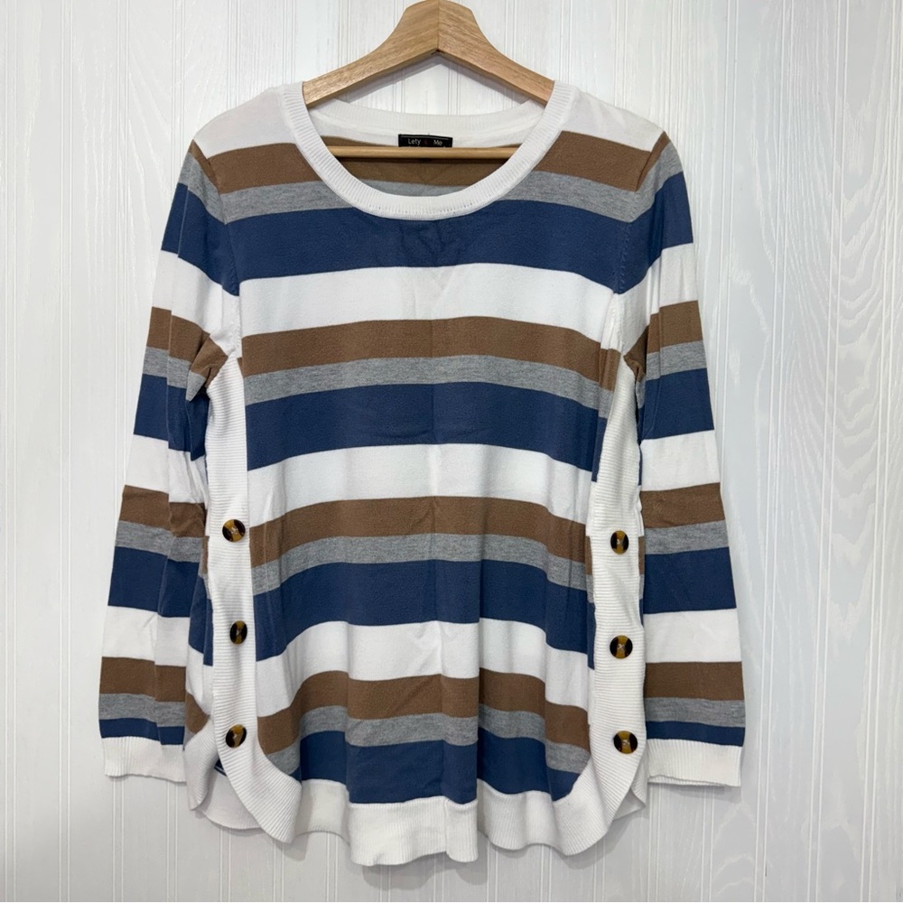 Let & Me striped crew sweater with button detail size 1X